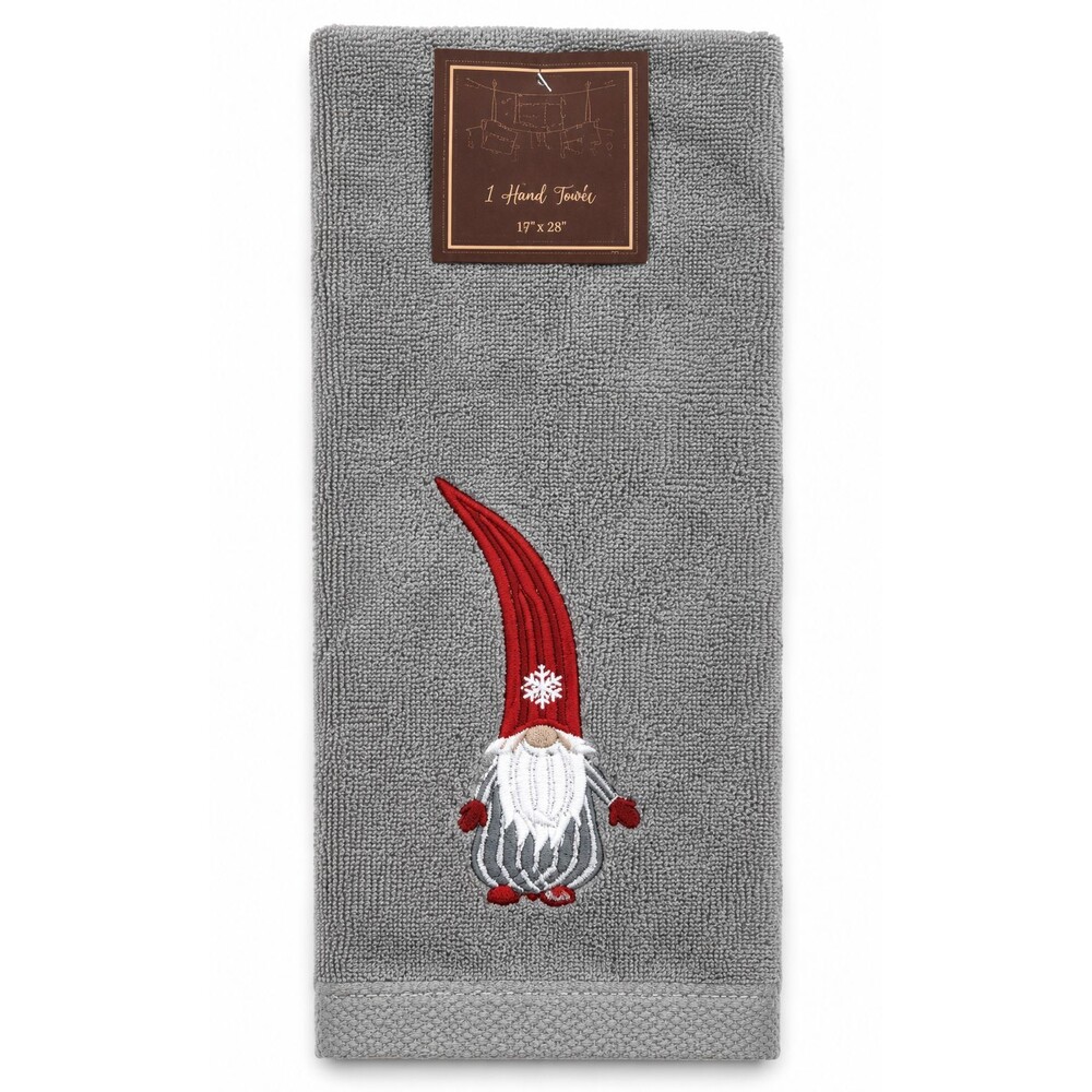 Christmas Gnome Hand Towels Set of 2 Embroidered Gray Holiday Bathroom 16x28
